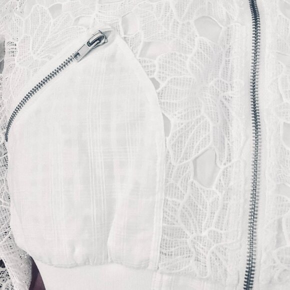 New Jason Wu Bomber Jacket White Lace Cutout Sheer Sleeves Womens XS - Picture 6 of 12